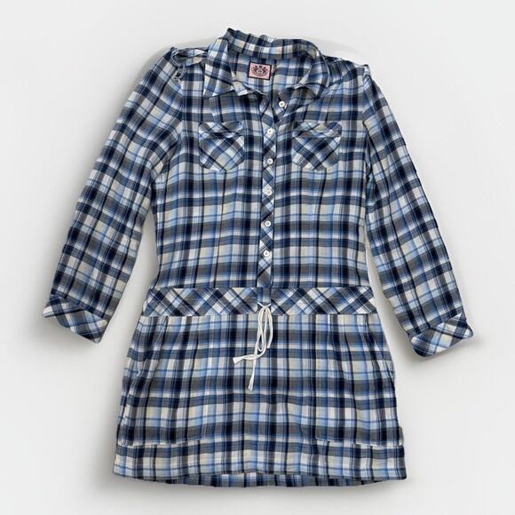 Juicy Couture Dresses & Skirts - Vintage Juicy Couture Womens Dress Blue Plaid Tunic Western Size 2 Belted 90s